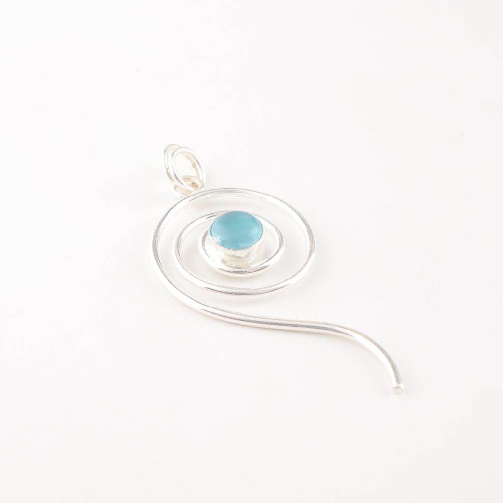 Blue Cat's Eye Gemstone 925 Sterling Silver Jewelry Handmade Blue Stone Pendant PP-42-47