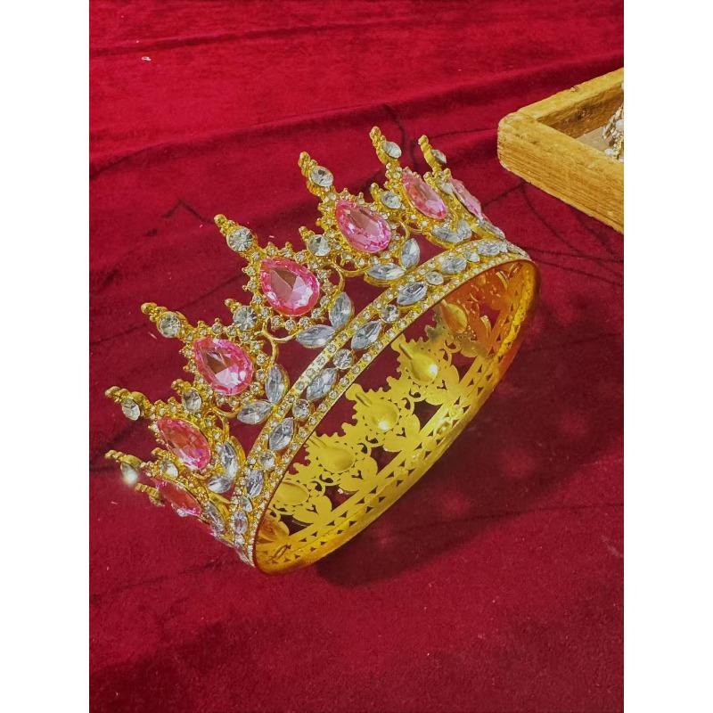 

European style Baroque Round Crown Alloy Headwear Bride s Wedding Dress Accessories Birthday Coming of Age Gift Round Crown