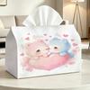 2D Flat Light Blue Bear In Love Tissue Box Compatible Toilet Paper Roll Napkin Paper Desktop Decoration Dual-Use Smooth Dispenser Multifunctional Stor