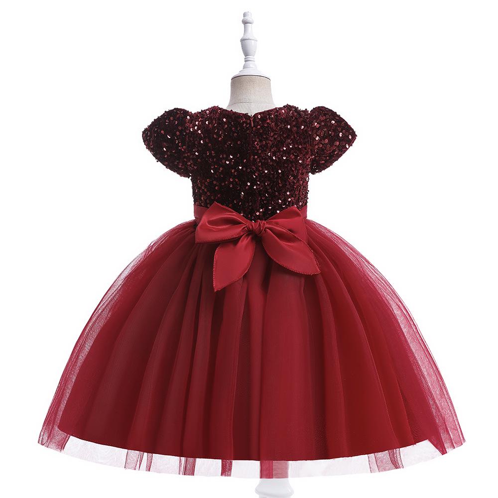 European & American Girls' Sequin Puffy Princess Dress with Bubble Sleeves for Catwalk and Evening Events