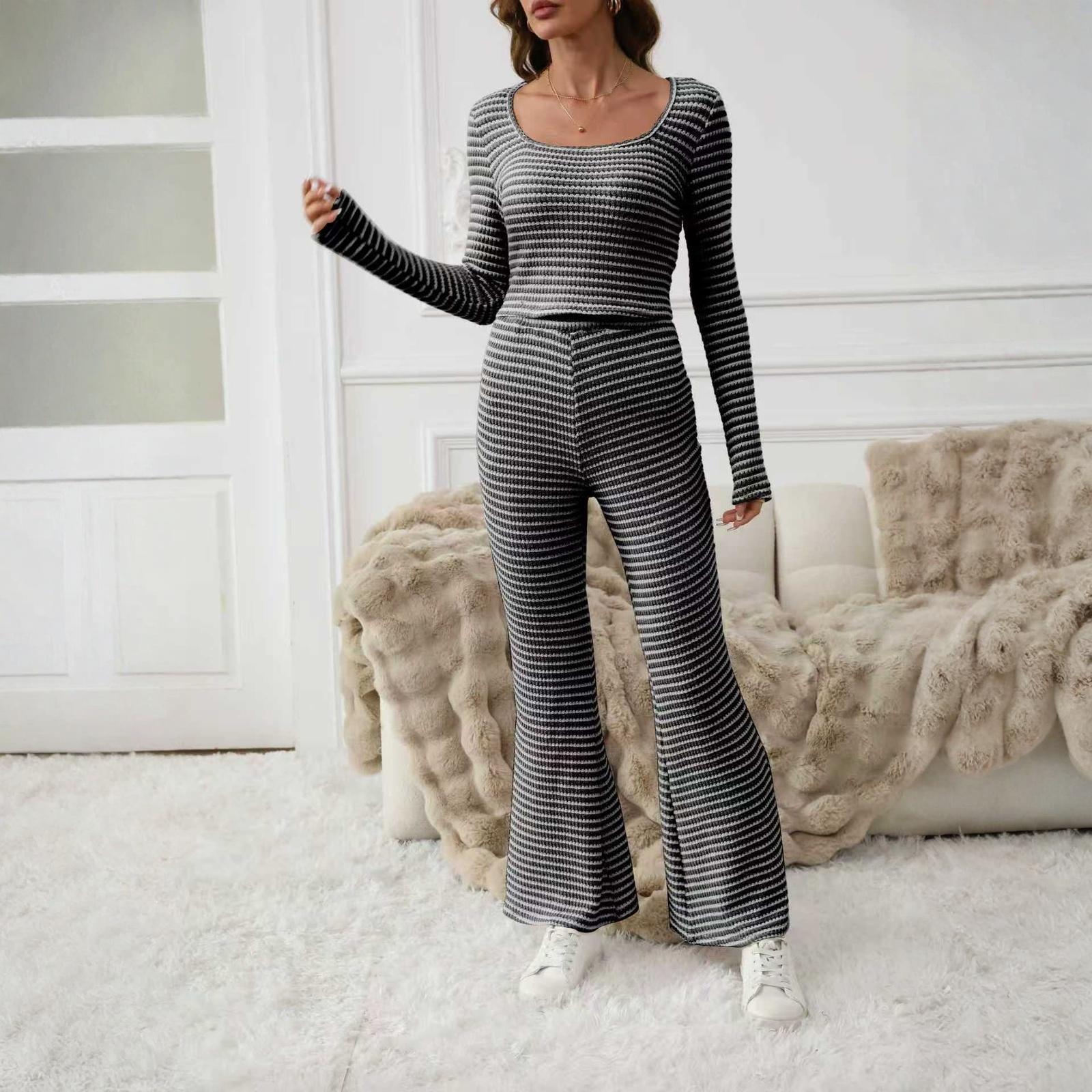 

Женские комплекты из 2 предметов: Топы с длинным рукавом с драпировкой + Брюки с широкими штанинами, Комплекты для тренировок S чёрный