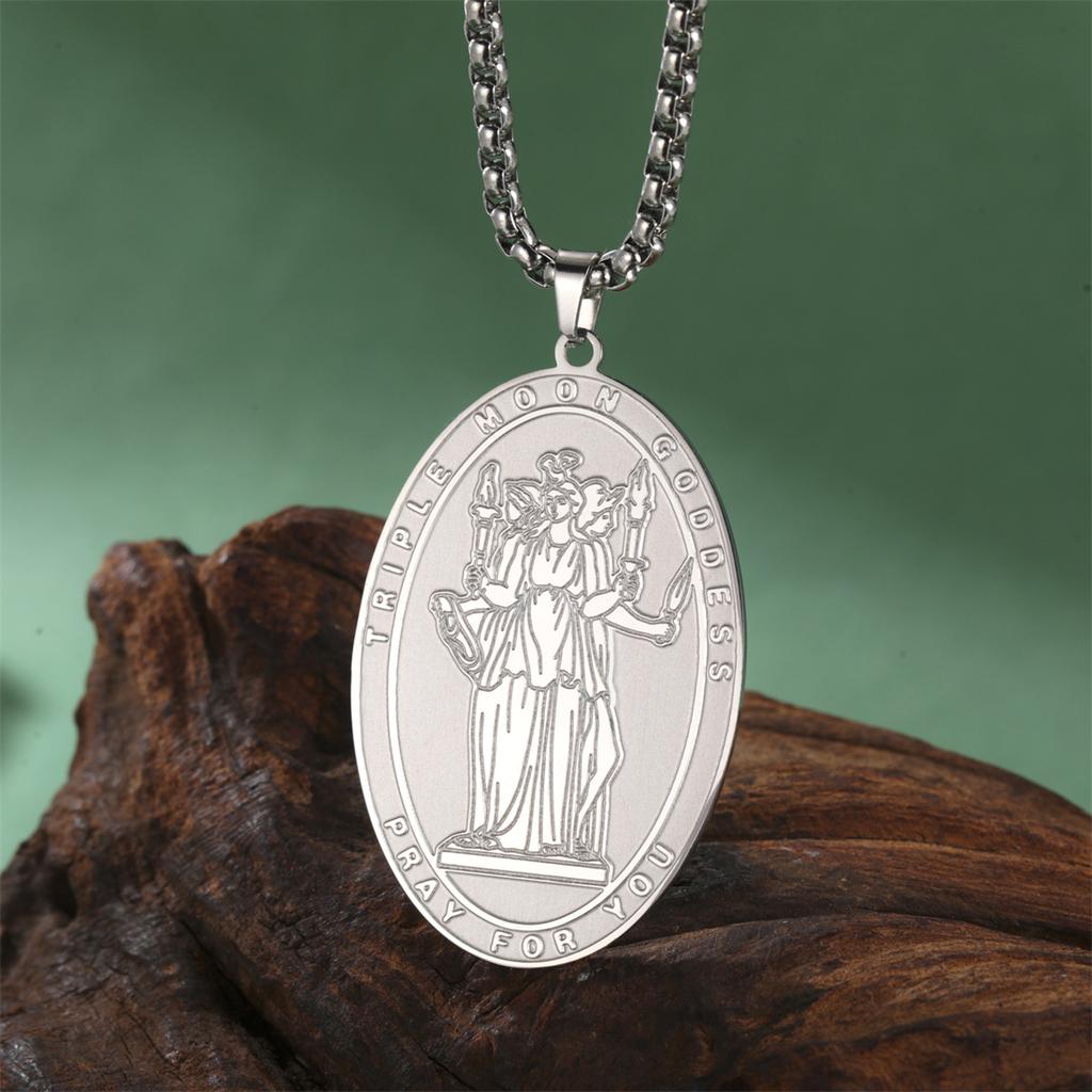 Double-sided Triple Moon Goddess Pendant Necklace Stainless Steel Hecate Choker Vintage Amulet Jewelry