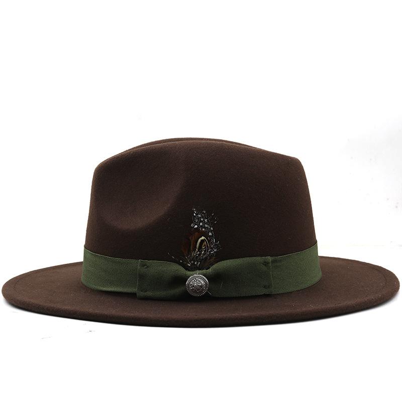 Brown British Style Jazz Feather Fedora Hat For Men And Women