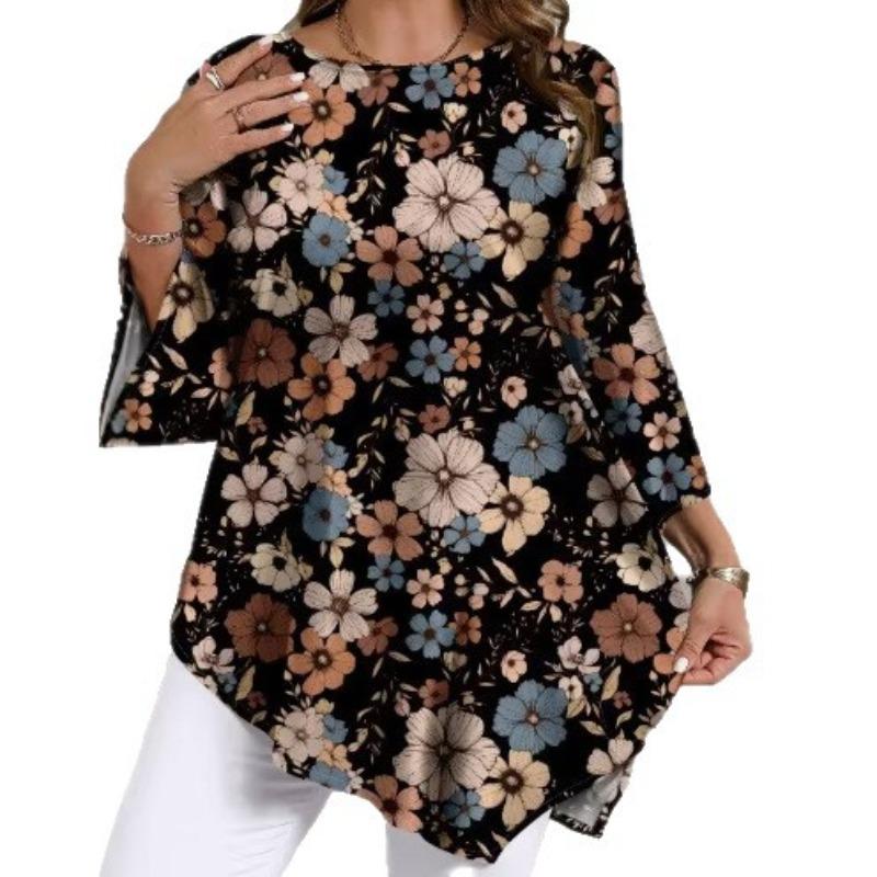 T-shirt Casual da Donna Taglie Forti, Blusa Stampata Girocollo, Abbinabile a Tutto, Primavera Estate 2026