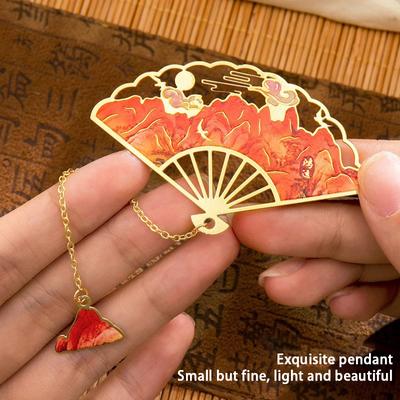 Creative Chinese Style Bookmark Delicate Hollow Out Fan-Shaped Tassel Metal Bookmark Stationery Student Reading Supplies Gifts