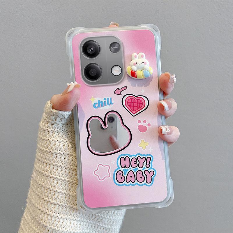 KEYSION Crossbody Strap Phone Case for Redmi Note 13 Pro 4G 5G Cute Cartoon Long Lanyard Mirror Shockproof Cover for POCO X6 M6 Pro 4G