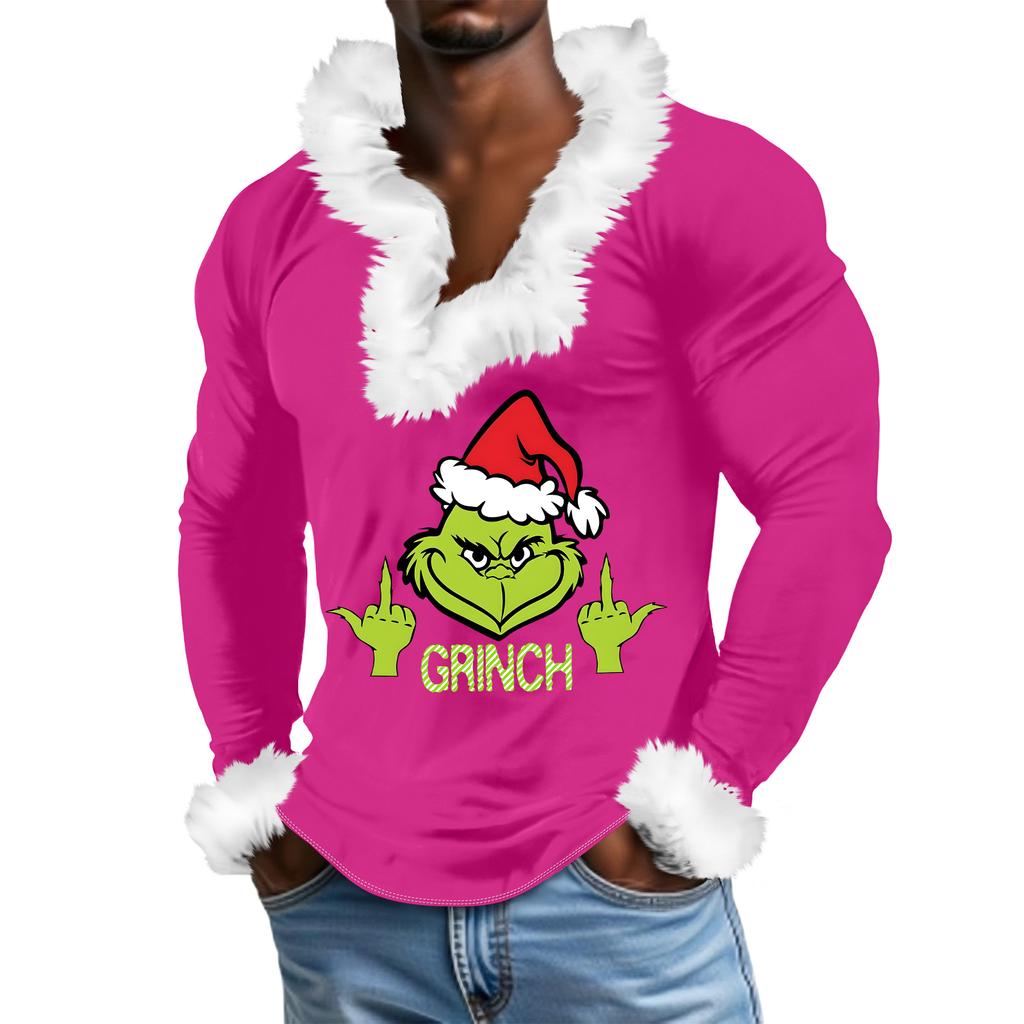 Herren Lässiges Cartoon Bedrucktes Plüsch V-Ausschnitt Mit Fleece Langärmliges Sweatshirt