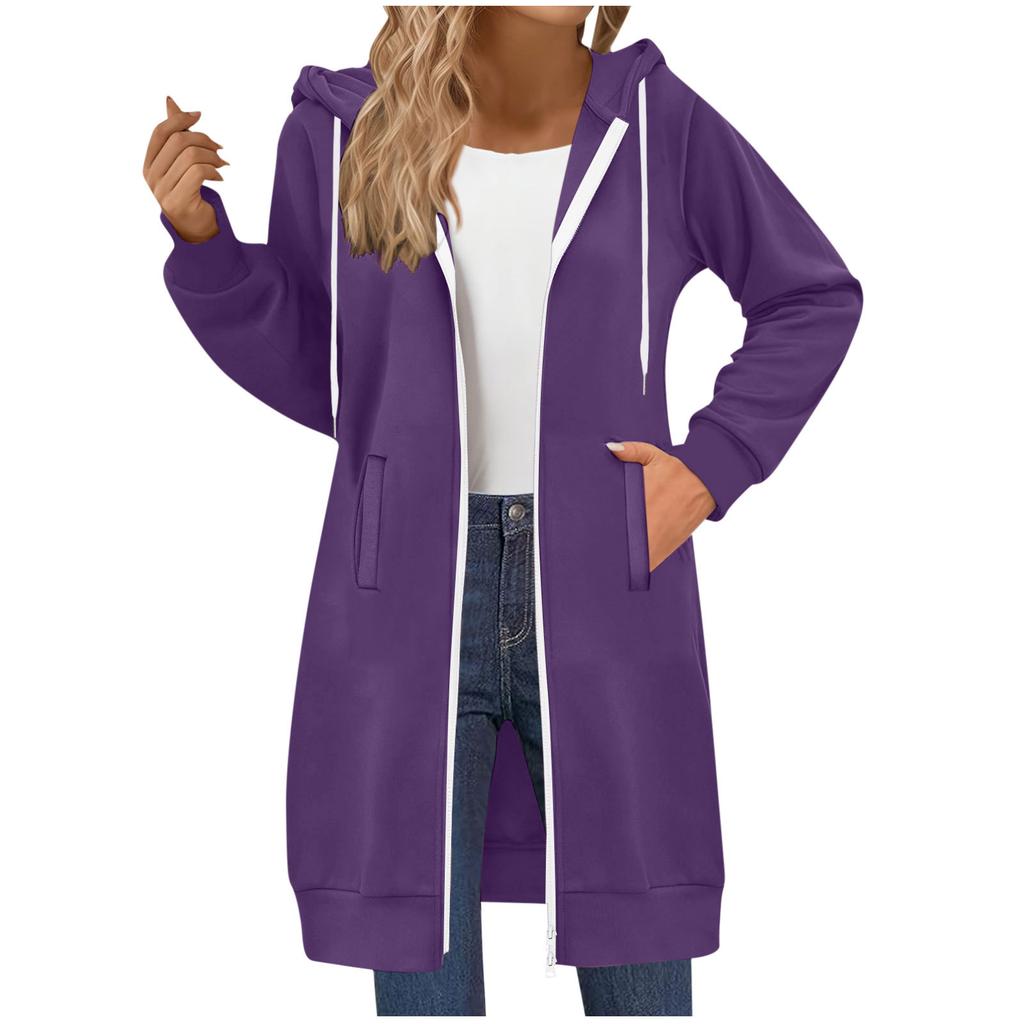 Women's Long Sweatshirt Casual Versatile Drawstring Long Sleeve Hooded Jacket Pockets