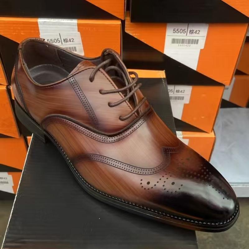 Fashion Block Square Head Comfortable PU Leather Shoes 2024 Spring Autumn New Fashion Lace Up Wedding Business Dress Shoes For Men