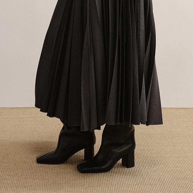 LESS 2025 Autumn A-Line 100% Wool Long Skirt
