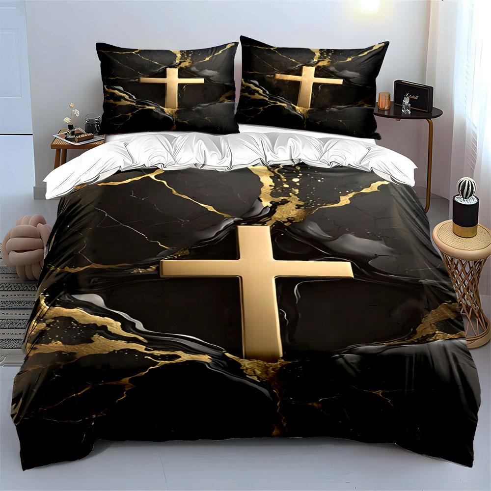 Golden cross on marble. Bedding sets Duvet covers Pillowcases(1* Duvet Cover 2* Pillowcases without duvet insert)