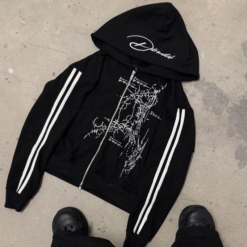 European and American Y2k Dark Style Gothic Street Punk Personality Men's and Women's Zipper Hooded Sweatshirt