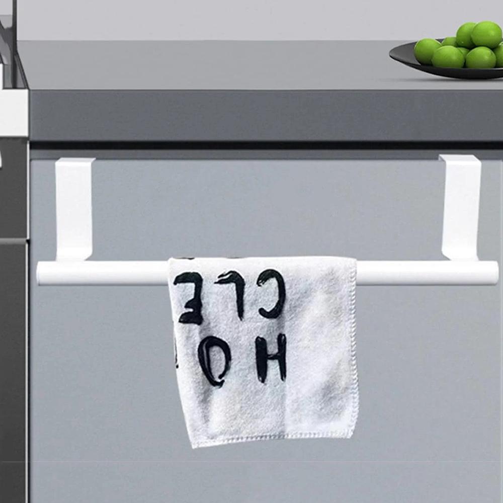 Stainless Steel Over Door Towel Bar Hanging Holder Cabinet White Black Towel Rag Rack Shelf Hanger Bathroom Kitchen Supplies