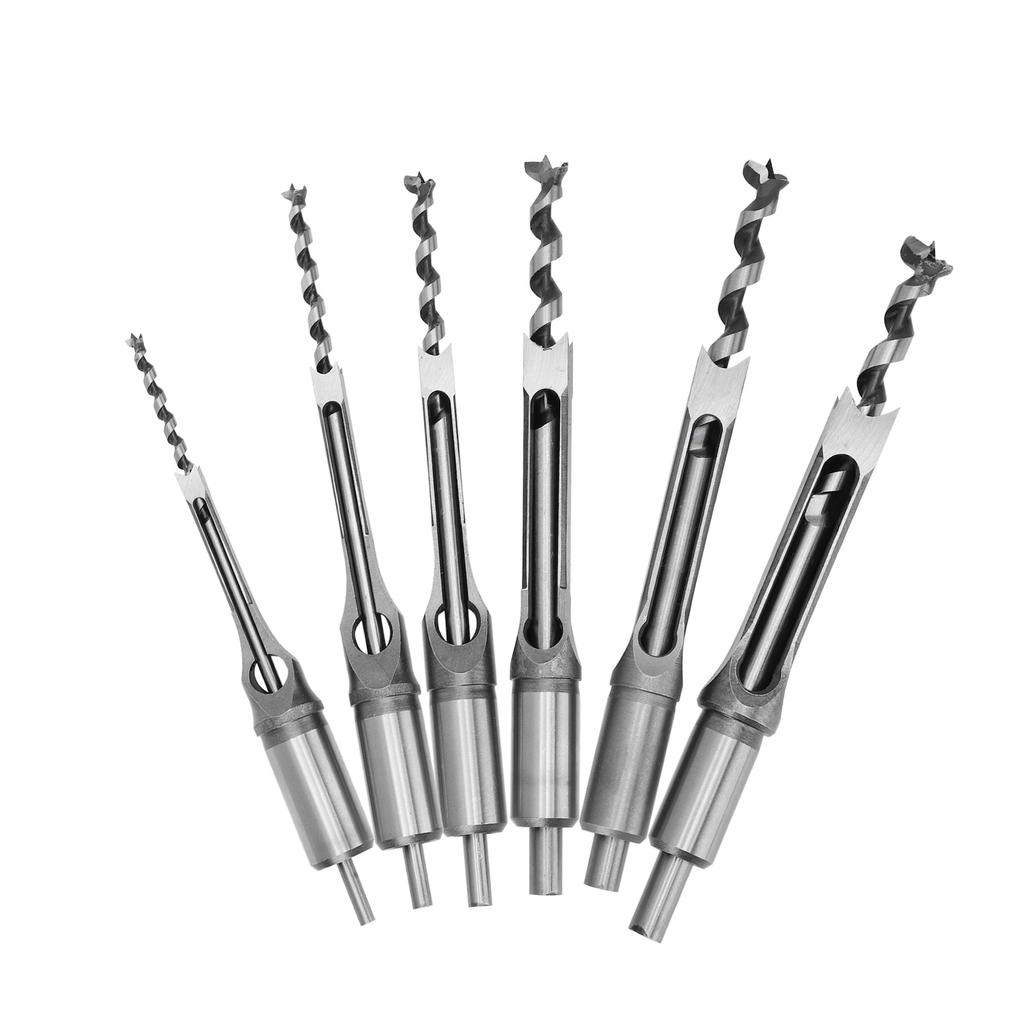 6Pcs SquaRe hole Saw Auger Drill Bit Mortising Chisel Woodworking Tool