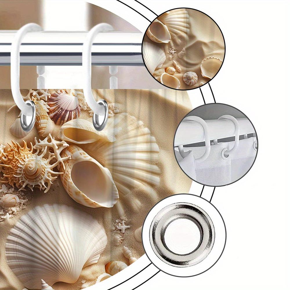 Tenda da Doccia da Spiaggia con Conchiglie e Sabbia Arte Vita Marina Naturale Arredo Bagno Tende da Bagno Oceaniche Costiere per Interni di Case Moderne