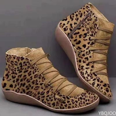 Neue Marke Damen Stiefeletten 2022 Lässige Damen Winterstiefel Leopardenmuster Keilabsatz Flache Stiefeletten Warme Damenschuhe Botas De Mujer