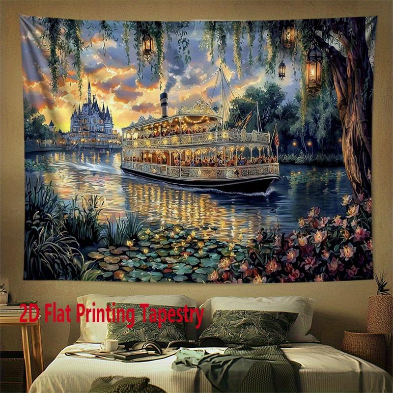 

Riverboat Sunset Pattern Digital printing polyester wall tapestry suitable for use in living rooms bedrooms offices bars party 74x94cm(29x37in)