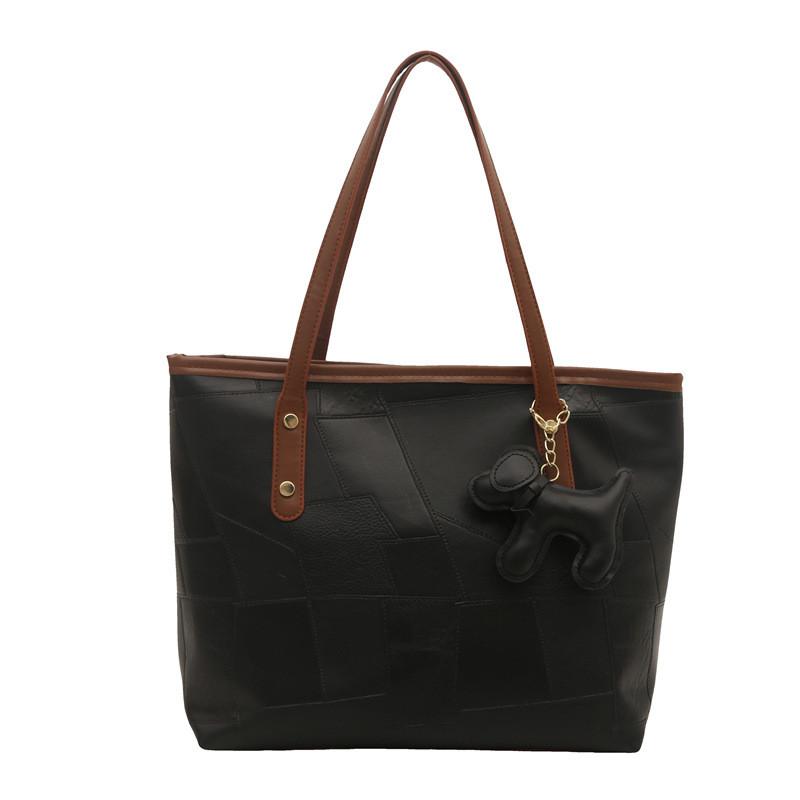 Fashion Solid Color Large Capacity Women Casual Tote Bag With Pendant For Daily