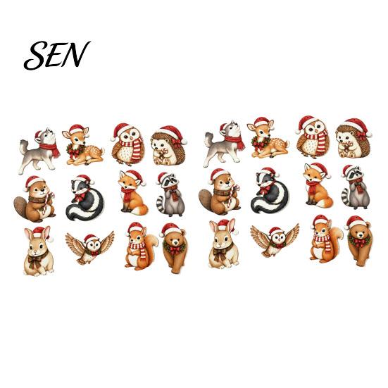 Party Favors for Holidays 12/24Pcs 2D Wooden Christmas Ornaments, Woodland Animal Hanging Decorations, Forest Tree Ornaments Creature Ornament