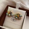 Light Luxury Premium Simple Earrings Natural Pearl Versatile Earrings Oil Painting Series Geometric Flower Earrings