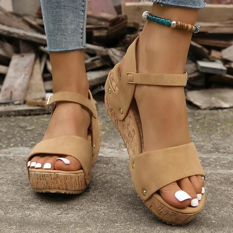 Sales Thick Sole Wedge Heel Sandals for Women Summer  Platform Sandles Woman Big Size Ankle Strap Gladiator Mujer