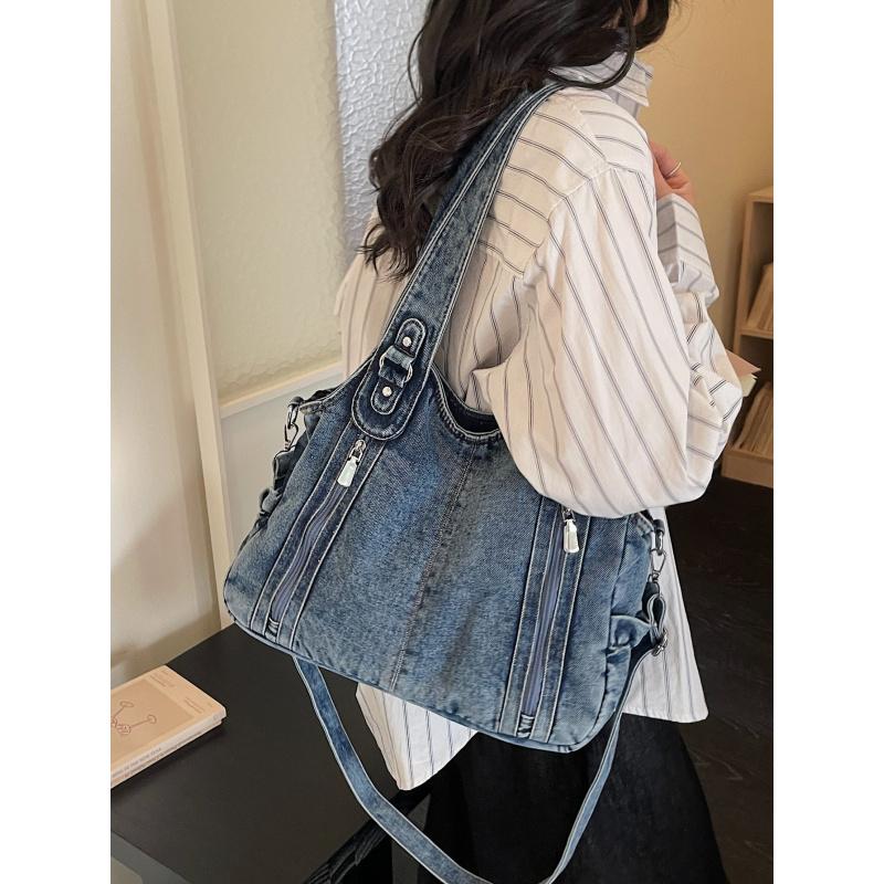 Vintage Denim-Tragetasche für Damen, Große Schulter-Umhängetasche, Vielseitige Tasche für den Weg zur Arbeit 2026Neuer lässiger minimalistischer Stil