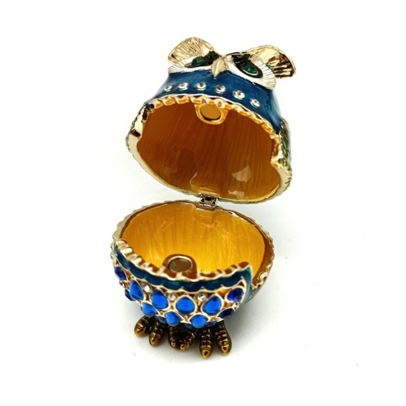 Elegant Owl Themed Jewelry Organizers With Diamonds Accent Secure Alloy Case for Rings Collections