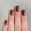Autumn/Winter Brown Cat Eye Press-On Nails - Short Square/Round Whitening Manicure Tips, Pure Desire Design, Wearable False Nails