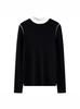 Women's Color-Block Knit Sweater, Long Sleeves, Fine-Spun Wool, French Style, Warm Base Layer for 2025 Autumn/Winter