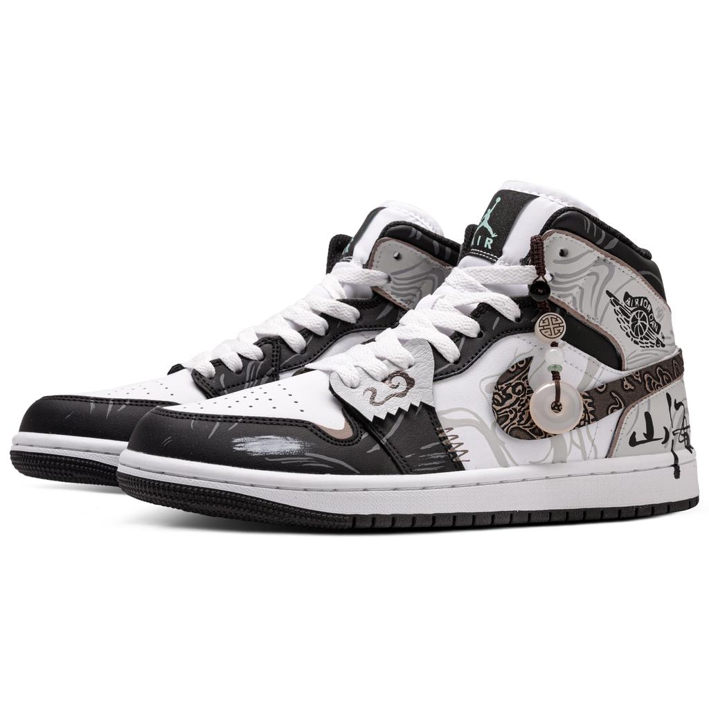 Jordan Air Jordan 1 Vintage Basketball Shoes Men's Mid top Black/White DQ8426-103(Team63-)