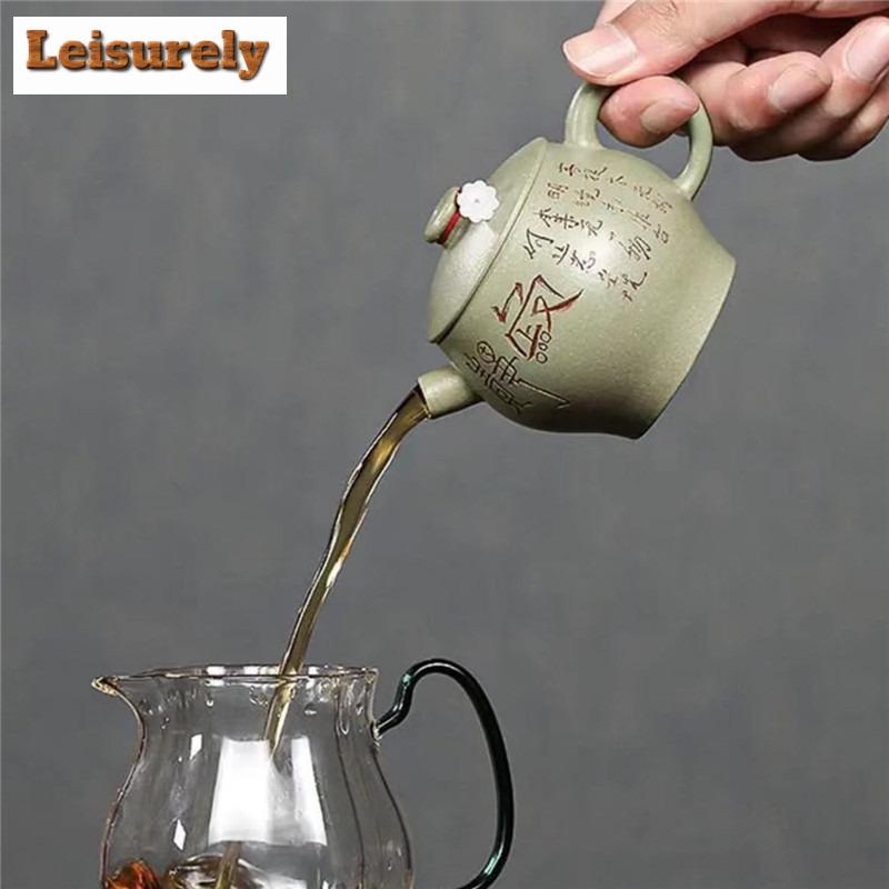 160ml Authentic Yixing Purple Clay Teapot Handmade Large Wheel Pot Raw Ore Pea Green Mud Tea Soaking Kettle Chinese Zisha Teaset