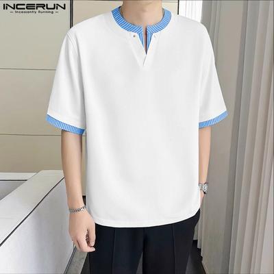 Herren Kurzarm Freizeit Gestreifte Patchwork Oversized Oberteile T-Shirts
