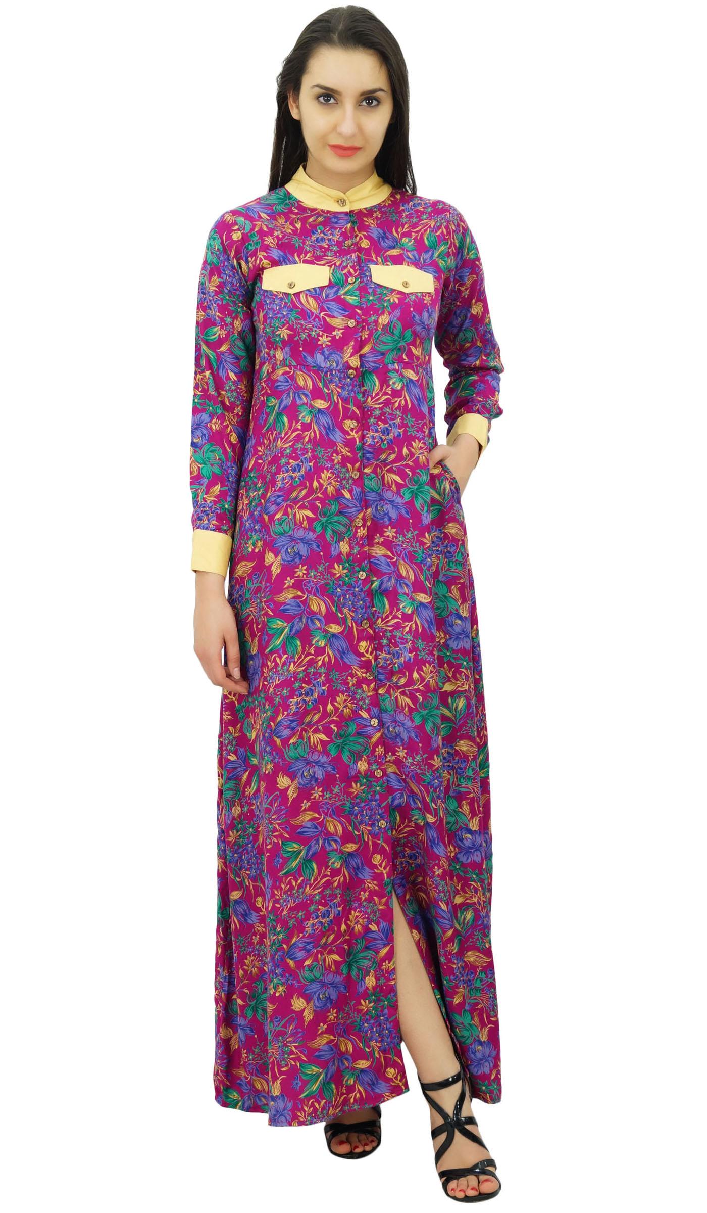 

Bimba Women s Mandarin Collar Button Down Maxi Dress Winter Jilbab With 8 рожевий