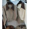 Womens Oversized Cashmere-Blend Knit Cardigan With Leather Trim Polo Collar Zipper Front