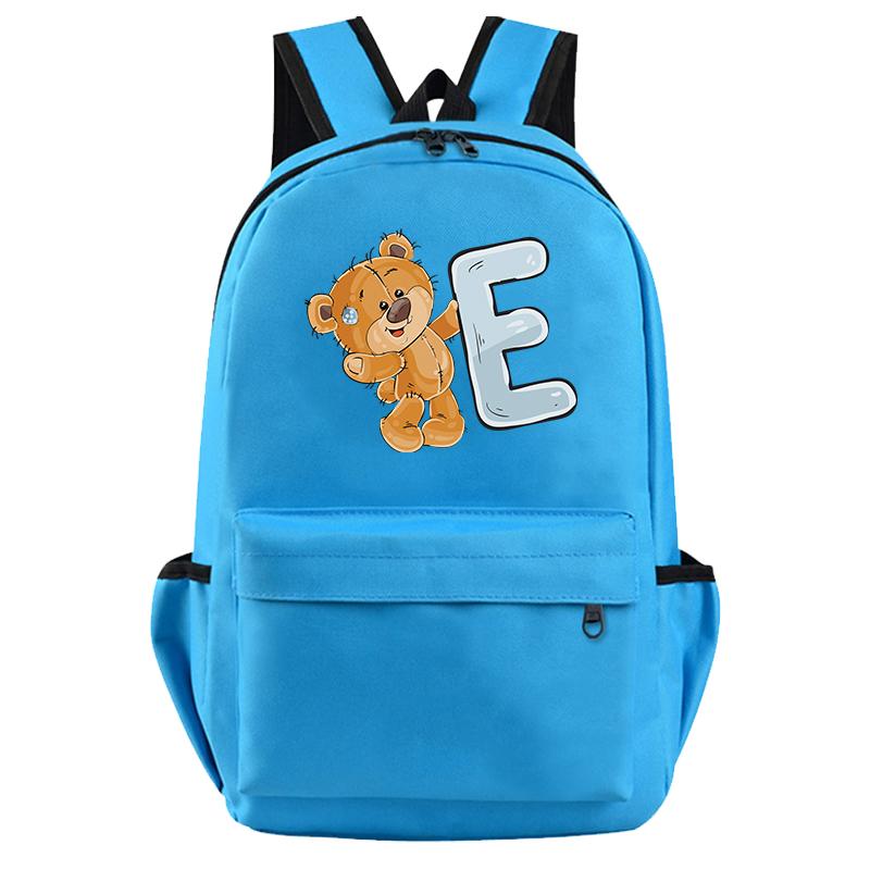 Little Bear 26 English Letters Backpack Teen School Bag for Girls Boy Backpack Bookbag for Kid Gifts Large Capacity Student Bag