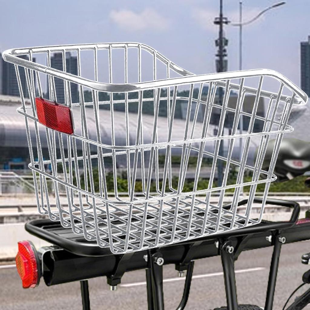 Bike Rear Basket Metal Large Rear Cycle Rack Frame Cycle Rear Shelf Schoolbag Cycle Storage Basket with Lid Cycling Basket