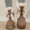 Vintage Furry Warm Snow Boots for Women Winter Platform Anti Slip Snow Boots Woman Faux Suede Lace Up Cotton Shoes Mujer