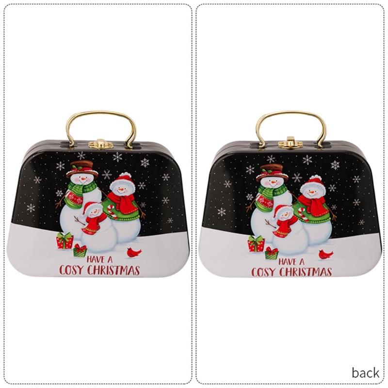 Holiday Gift Tin Box Christmas Metal Treat Container with Handle and Lid Closure for Small Gifts, Dessert Table Use
