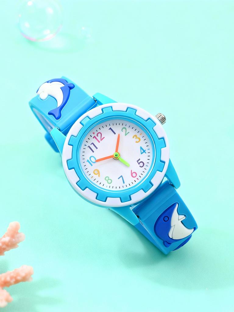 Cute Dolphin Silicone Watch Strap with Colorful Hands and Markers for Children, Suitable for Daily Wear and Christmas Gifts