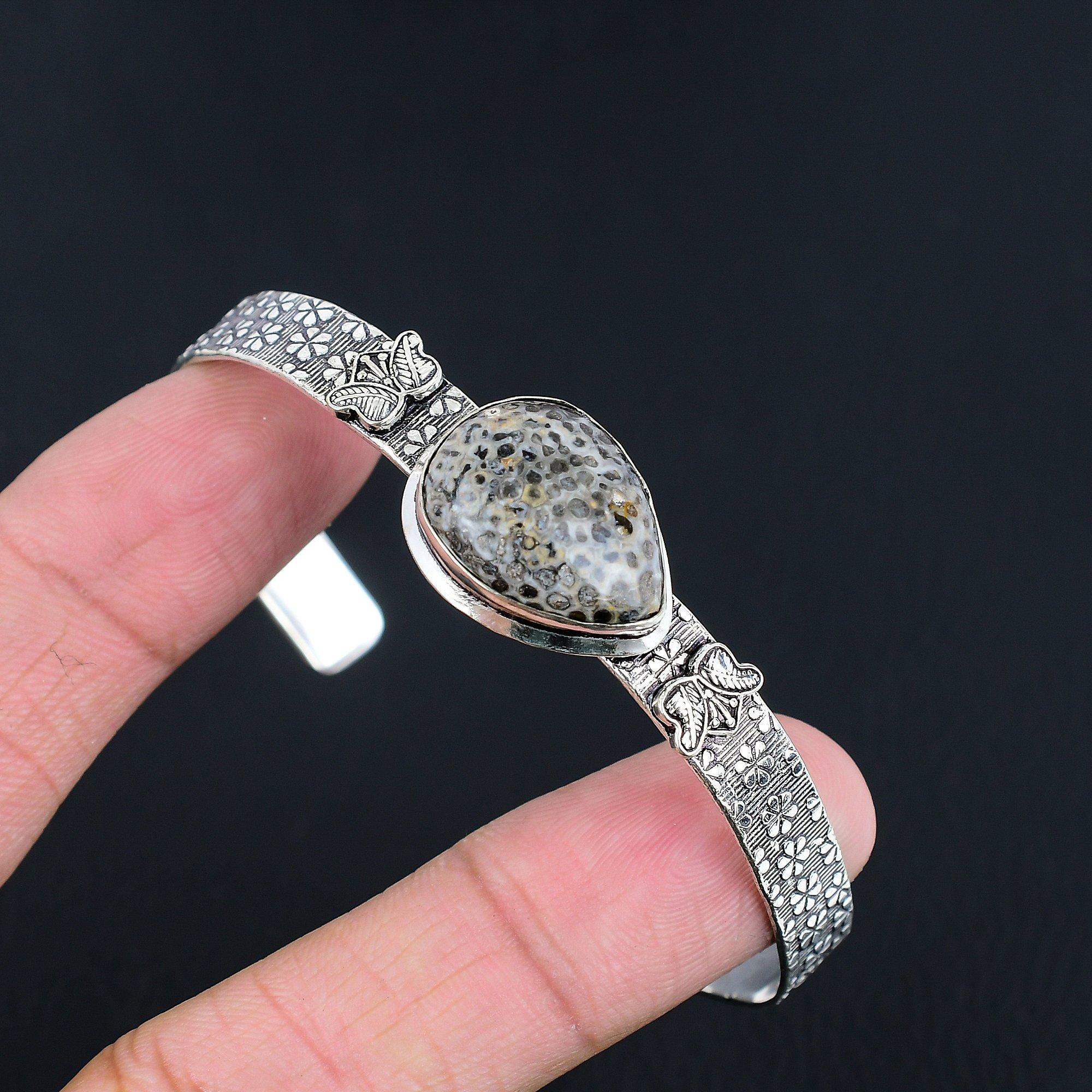 

Натуральный браслет-манжета из коралла ската серого цвета, регулируемый, серебро 925 пробы Adjustable