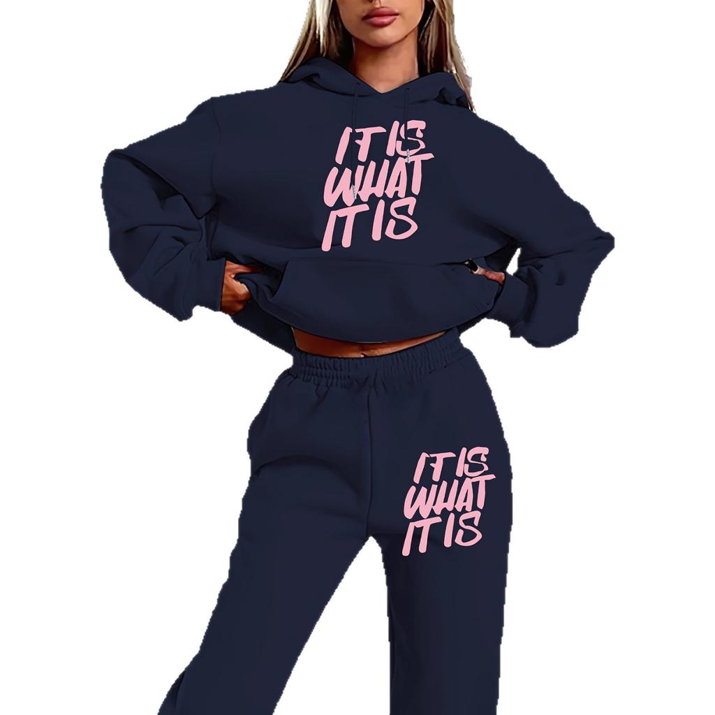 Sports and Leisure Sweater Set Letter Printed Simple Women's Sweater Set Autumn Long Sleeve Hooded Sweatshirt