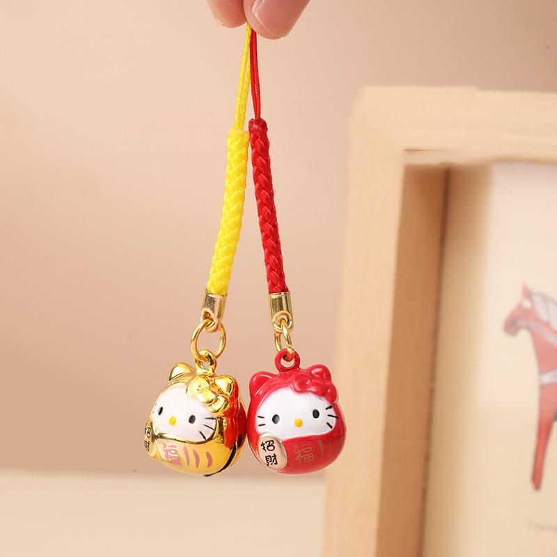 Cute Cartoon Japanese Lucky Cat Keychain With Bell Trinkets Phone Charms Car Bag Pendant Key Chain Pray Keyring Couple Gifts