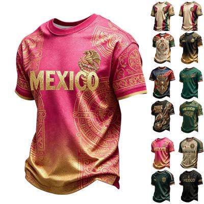 Camiseta Redonda de Manga Corta Estampada de Fútbol de México para Hombres, Aficionados al Fútbol y Uso Casual