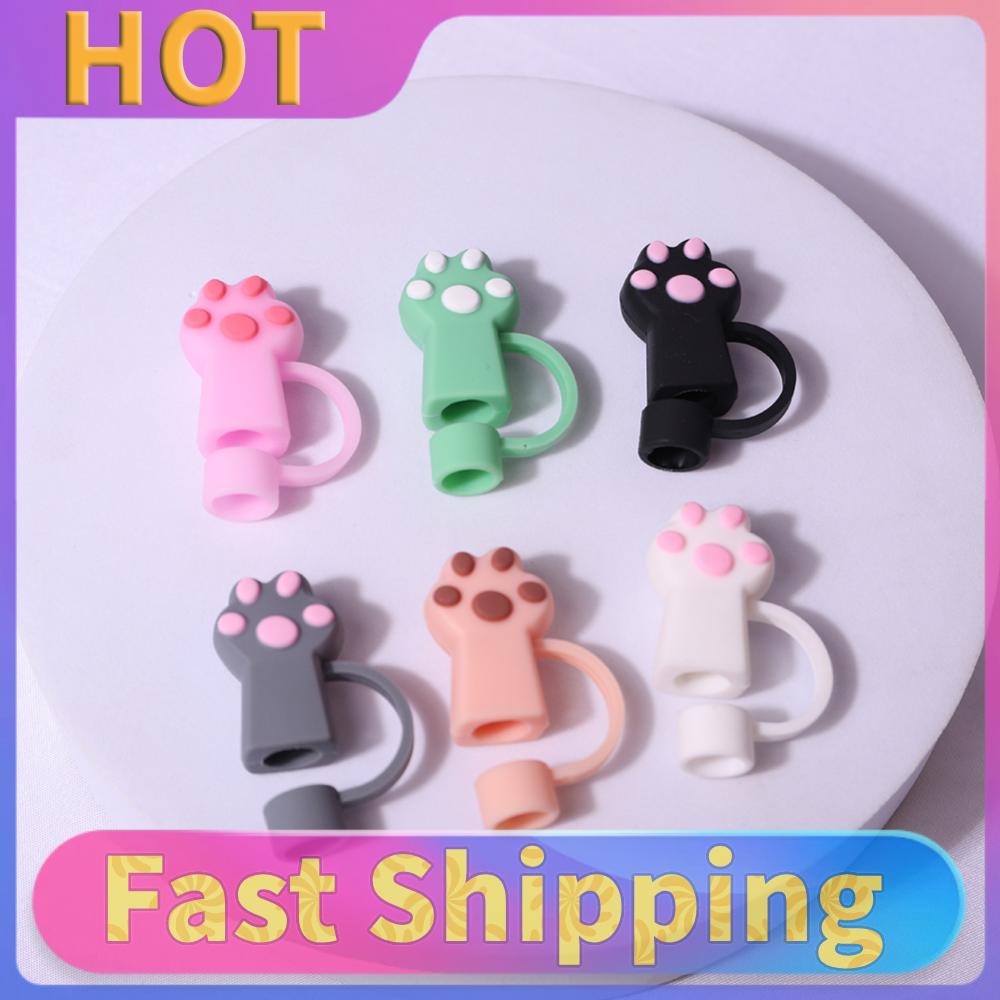 6Pcs Silicone Cat Paw Straw Covers 10mm Cat Paw Straw Caps Dust-Proof Funny Tumbler Straw Toppers for Stanley 30&40 Oz Tumbler