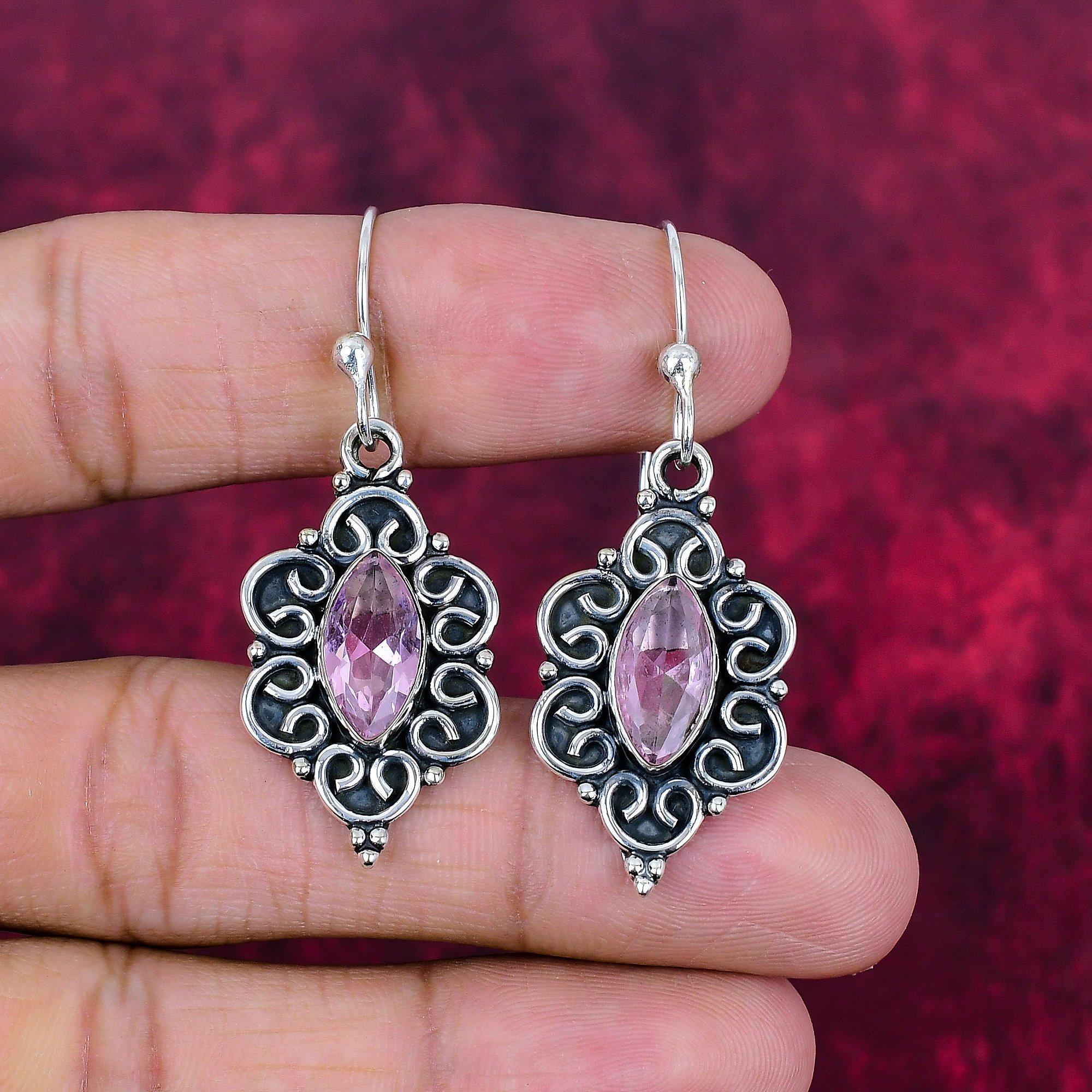 

Серьги с розовым кунцитом, драгоценные камни, серьги из чистого серебра 925 пробы, серьги ручной работы с камнями по дате рождения, подарок для него 1.96 Inches