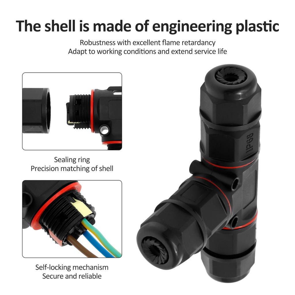 4Pcs 3-Pin Waterproof Cable Connectors for 8-12 Mm Diameter Earth Cable Connector IP68 Connection Box Junction Box for Garden