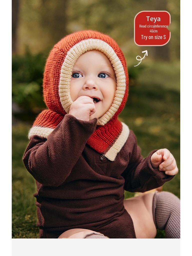 Lemon Baby Wool Knit Hat & Shawl Set - Warm, Windproof Autumn/Winter Infant Cap
