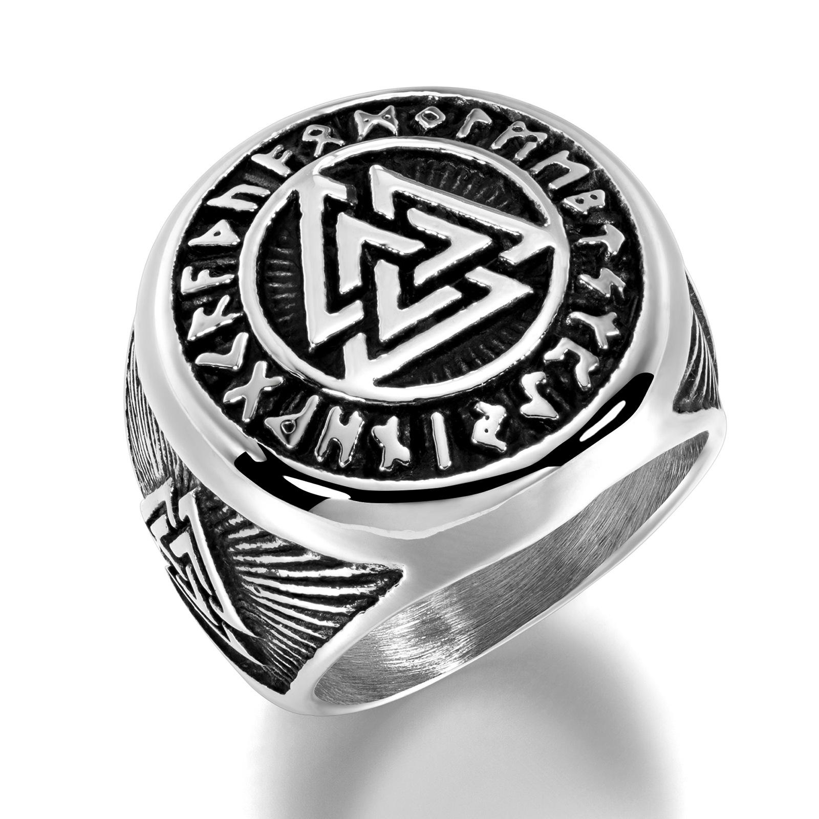 Fashion Odin Triangle Stainless Steel Viking Ring Men s, Hollow Men s Personality Titanium Steel Retro Ring 8