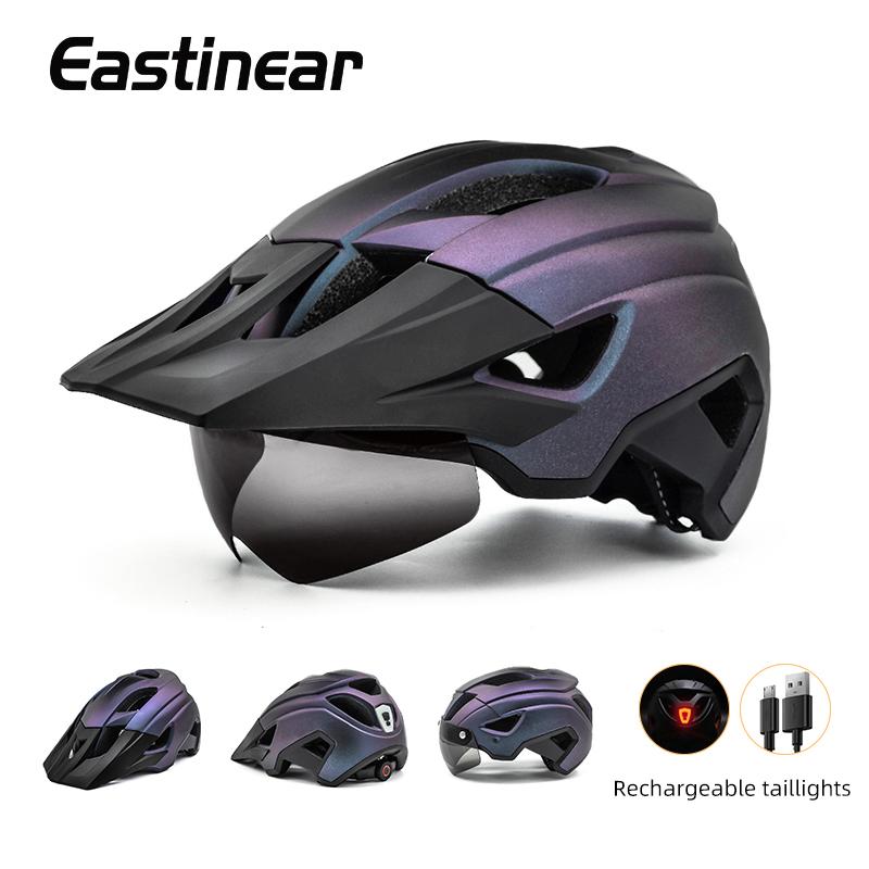 

Eastinear Bicycle Helmet Magnetic Solar Goggles Rechargeable LED Tail Light Sun Visor Men s MTB Off-Road Bicycle Helmet L(57-61cm)