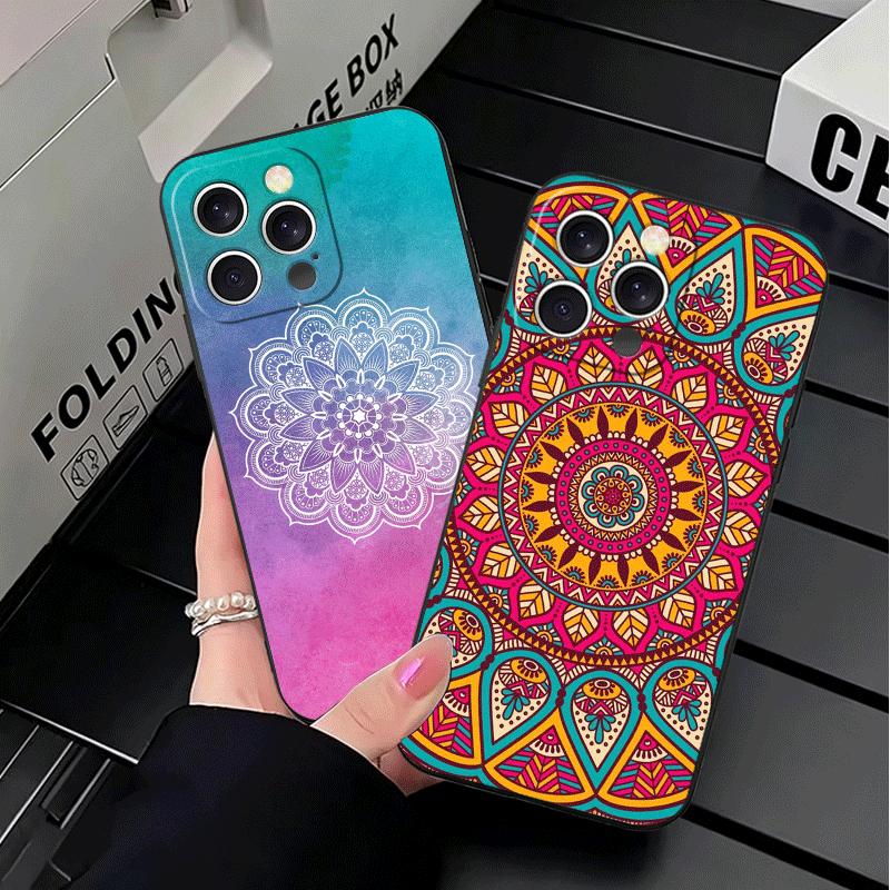 Mandala Style Pattern Soft Phone Case for iPhone 16 16E 17 Air 15 Pro Max 14 Plus 13 Mini 11 12 7 Black Cover Back Shell